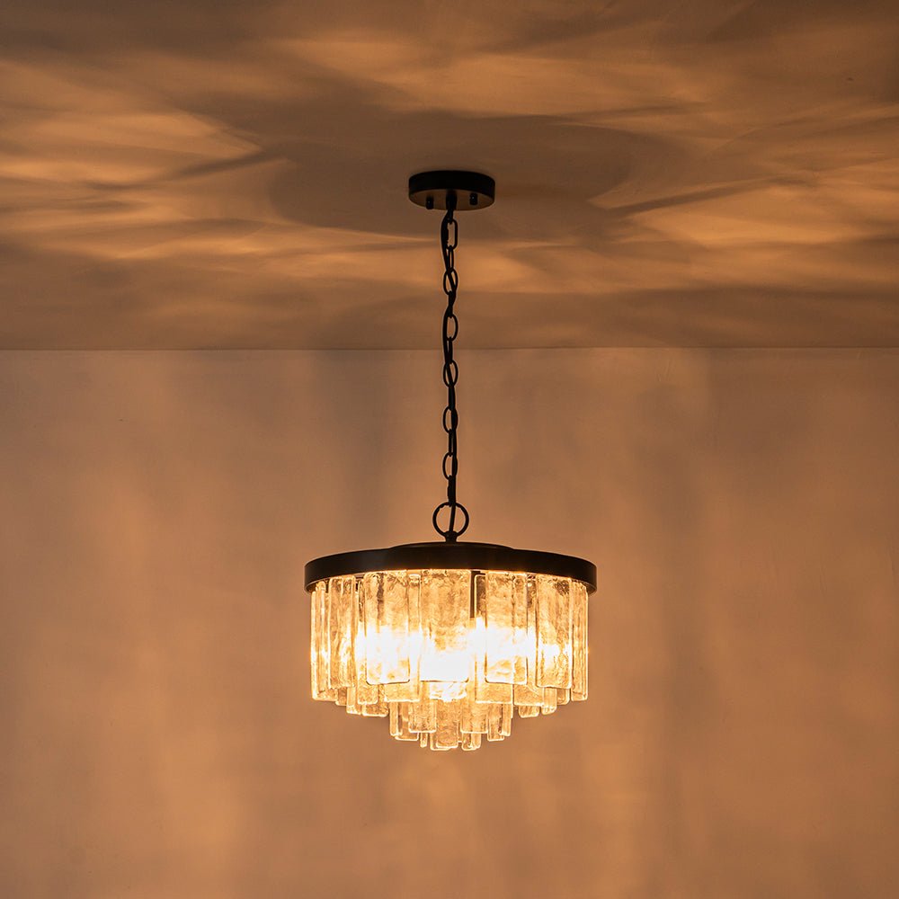 Gelaagde Plafondlamp Glas Rond Semi-Flush Vijf Lichtpunten Messing Zwart Nikkel Brons Design Eetkamer Woonkamer | Sulvida