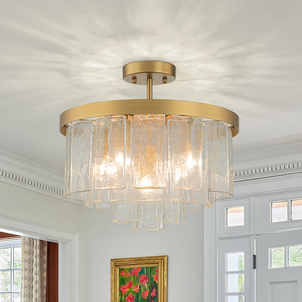 Gelaagde Plafondlamp Glas Rond Semi-Flush Vijf Lichtpunten Messing Zwart Nikkel Brons Design Eetkamer Woonkamer | Sulvida