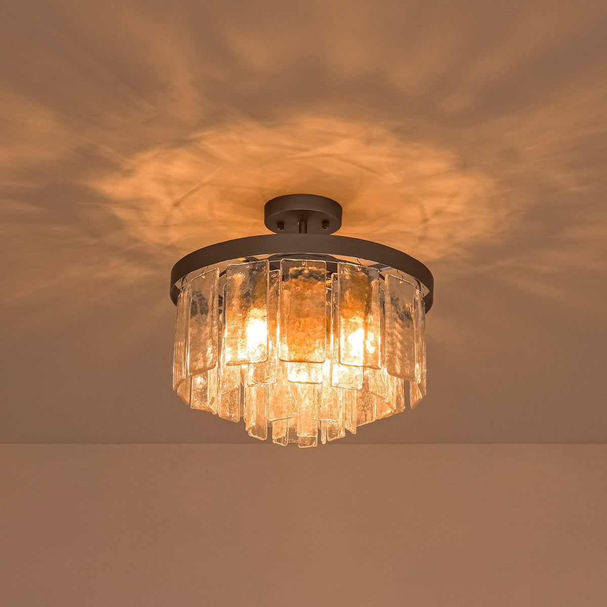 Gelaagde Plafondlamp Glas Rond Semi-Flush Vijf Lichtpunten Messing Zwart Nikkel Brons Design Eetkamer Woonkamer | Sulvida