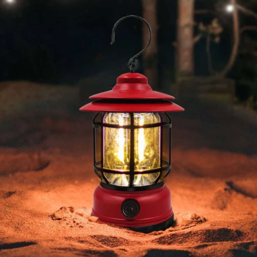 Oplaadbare LED-stormlantaarn vintage met dimbare verlichting camping buiten nostalgie tent lantaarn sfeer | Sulvida