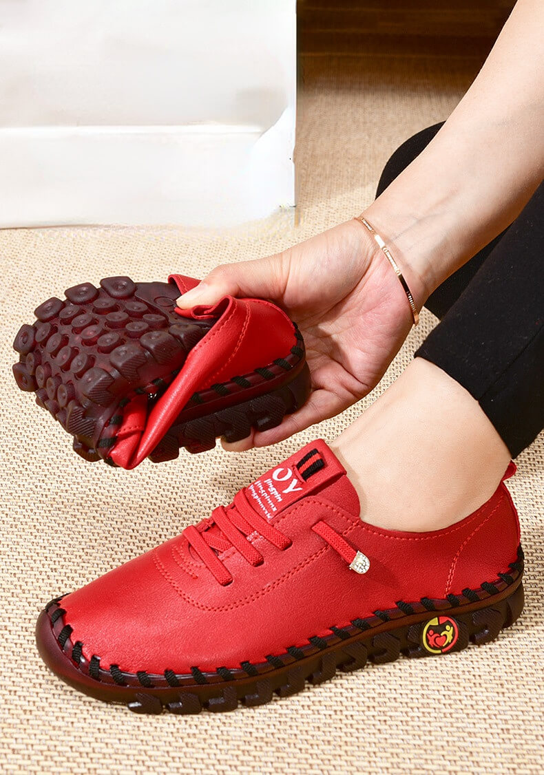 Dames Loafers Plat Leer Orthopedisch Comfortabel Antislip Voetboogsteun Zwart Wit Bruin Rood Instappers | Sulvida