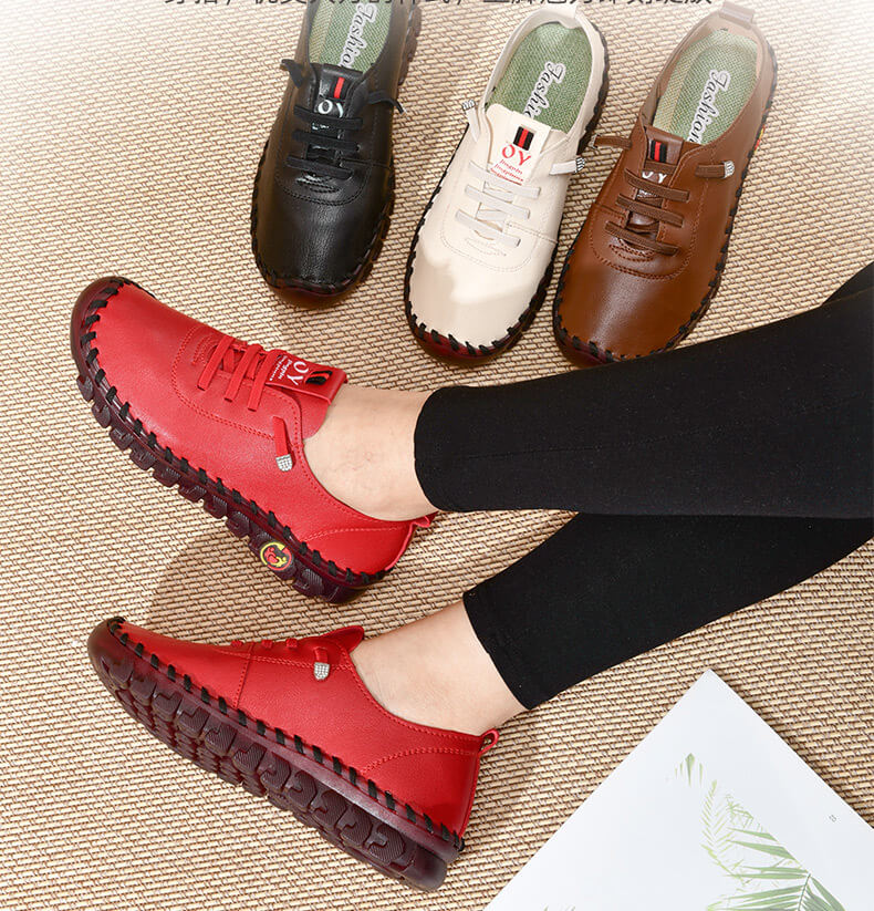 Dames Loafers Plat Leer Orthopedisch Comfortabel Antislip Voetboogsteun Zwart Wit Bruin Rood Instappers | Sulvida