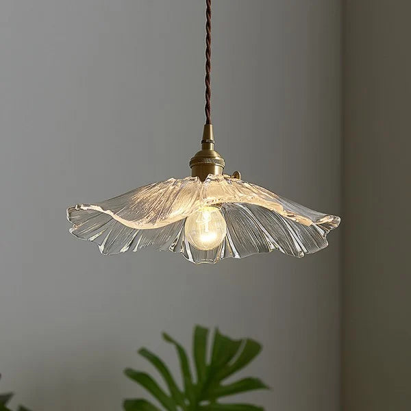 Glazen Hanglamp Bloem met Messing Details Plafondlamp Eetkamer Slaapkamer Woonkamer Retro Verlichting | Sulvida
