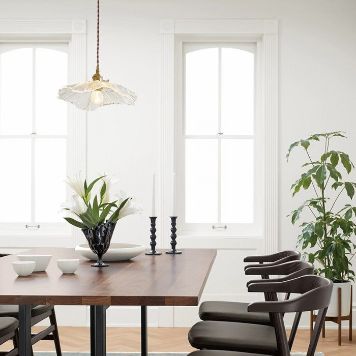 Glazen Hanglamp Bloem met Messing Details Plafondlamp Eetkamer Slaapkamer Woonkamer Retro Verlichting | Sulvida
