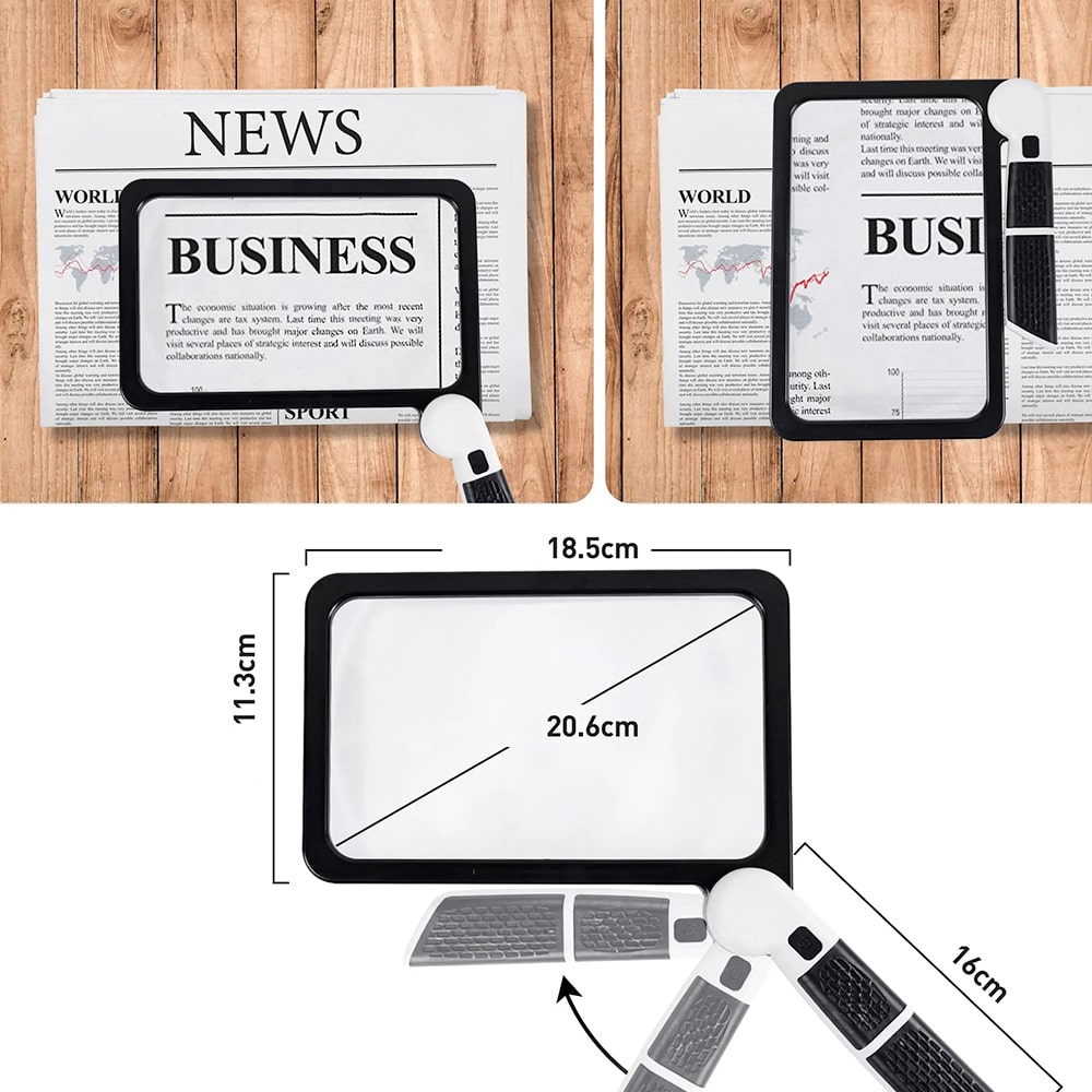 Rechthoekige Loep met LED-verlichting 5x Vergroting Inklapbaar voor Lezen Hobby Senioren Handmatig Compact | Sulvida