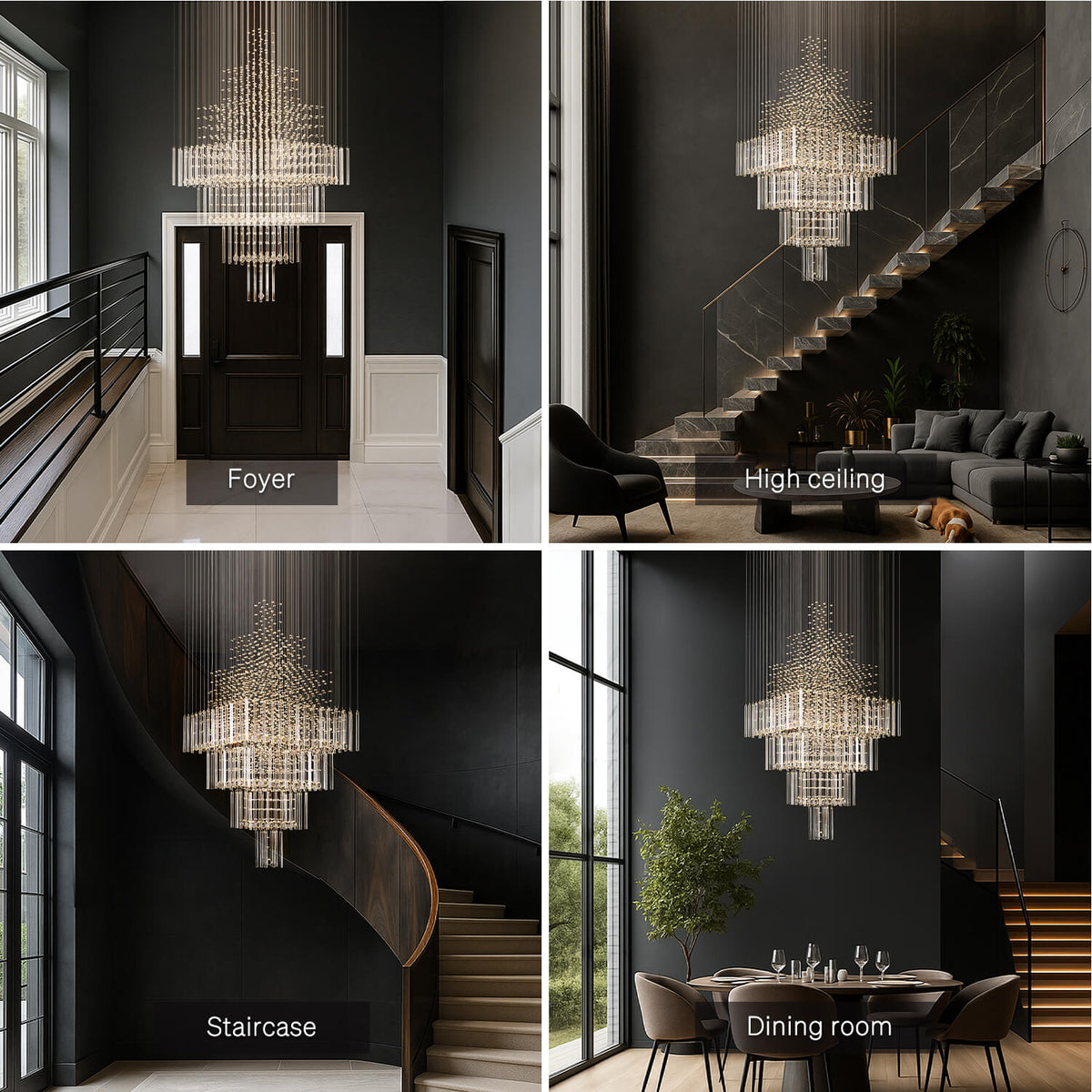 Kristallen kroonluchter waterval hanglamp chroom luxe trap foyer verlichting 3-5 lagen verstelbaar modern | Sulvida