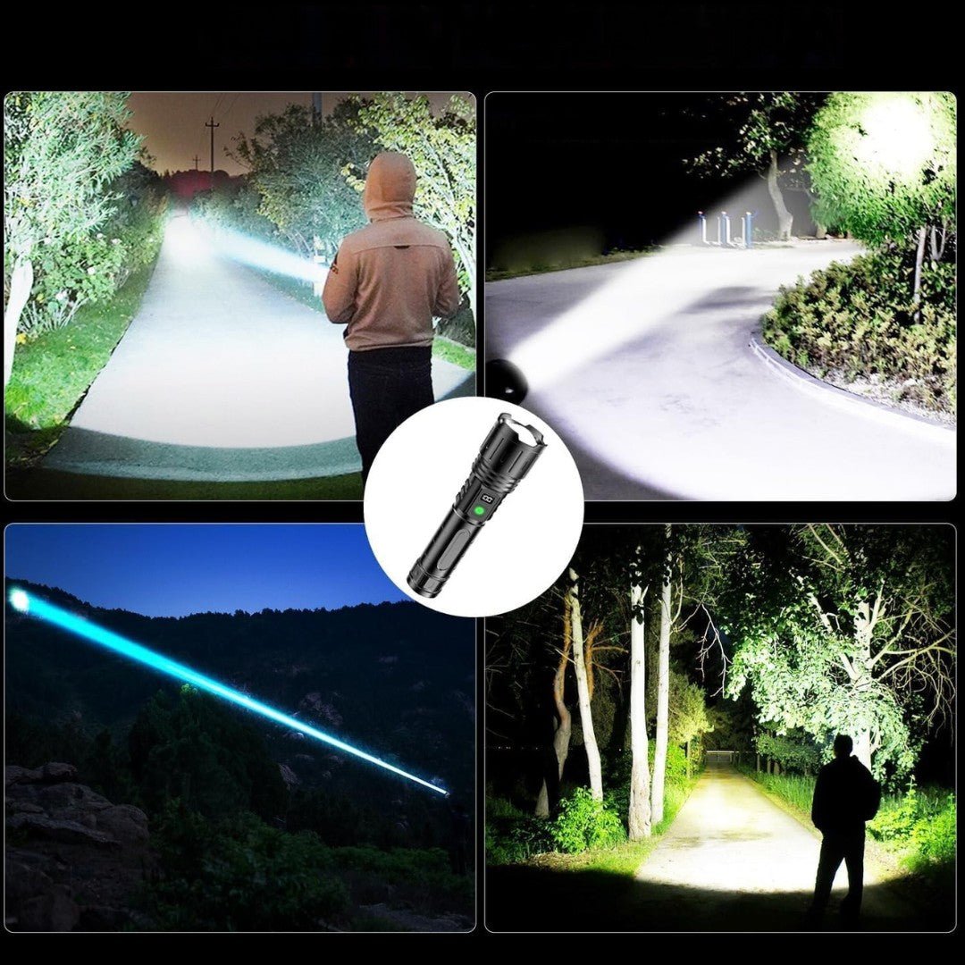 Oplaadbare LED-Zaklamp 100.000 Lumen met Powerbank Functie Type-C Zoombaar Tactisch voor Camping en Outdoor | Sulvida