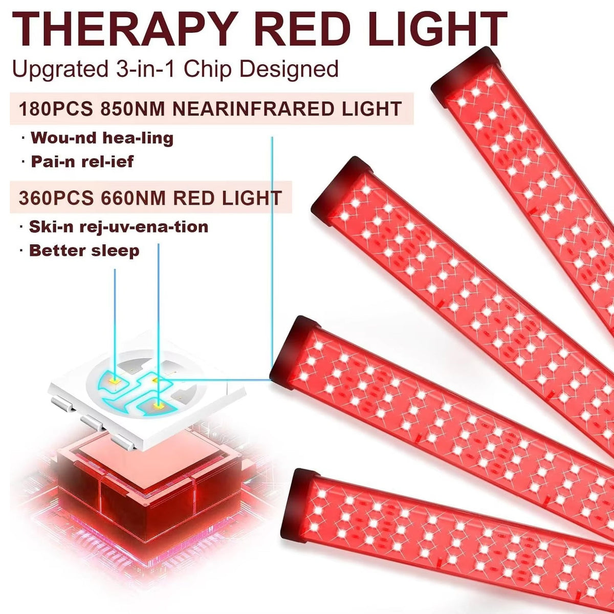 Lampe de luminothérapie rouge 660nm 850nm, lumière infrarouge, avec trépied réglable, pour les soins de la peau et la récupération | Sulvida