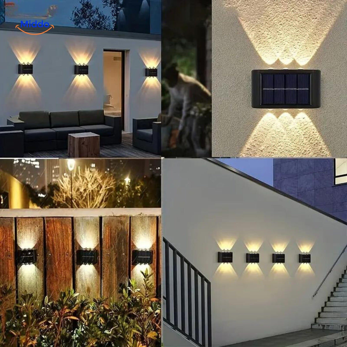 Solar Wandlamp LED Dubbele Kop Waterdicht Buitenverlichting Koel & Warm Wit Tuinlamp Sensor Bewegingsmelder | Sulvida