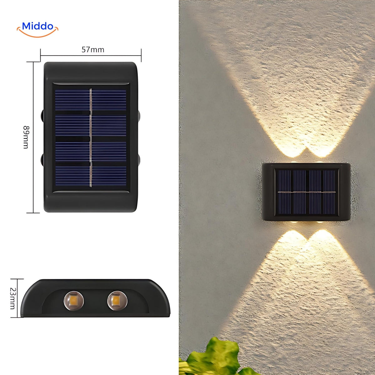 Solar Wandlamp LED Dubbele Kop Waterdicht Buitenverlichting Koel & Warm Wit Tuinlamp Sensor Bewegingsmelder | Sulvida
