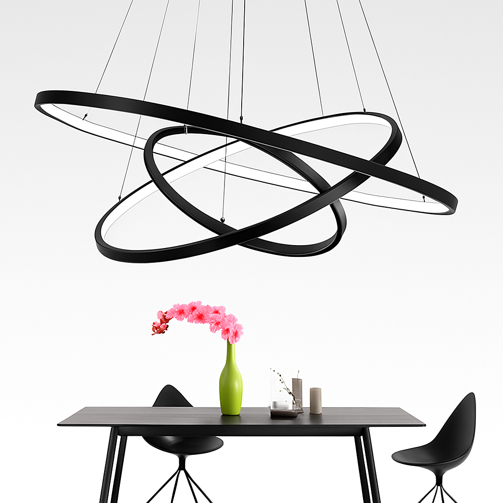 Hanglamp met LED-ringen modern zwart wit design eettafel woonkamer verlichting stijlvol dimbaar optioneel | Sulvida