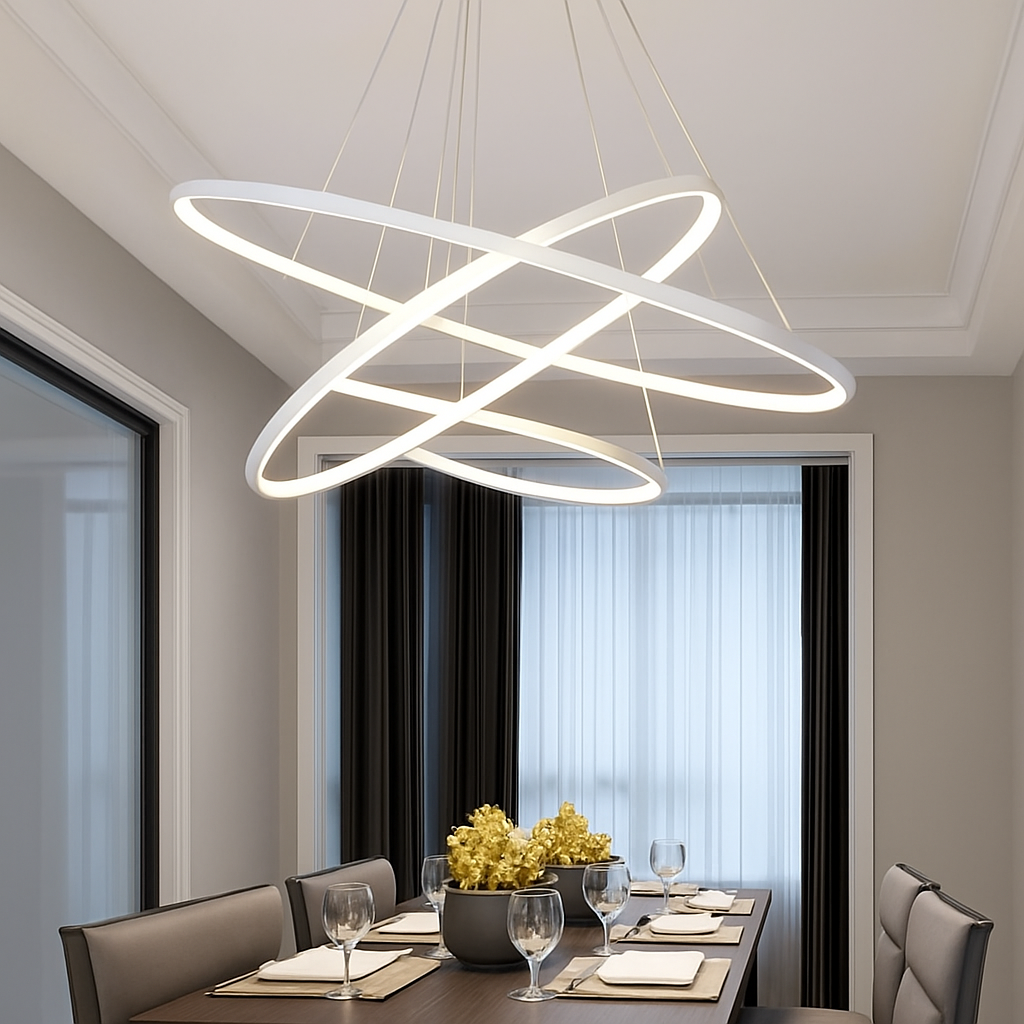 Hanglamp met LED-ringen modern zwart wit design eettafel woonkamer verlichting stijlvol dimbaar optioneel | Sulvida