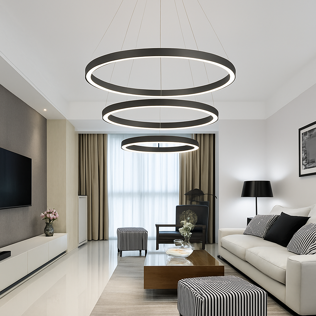 Hanglamp met LED-ringen modern zwart wit design eettafel woonkamer verlichting stijlvol dimbaar optioneel | Sulvida