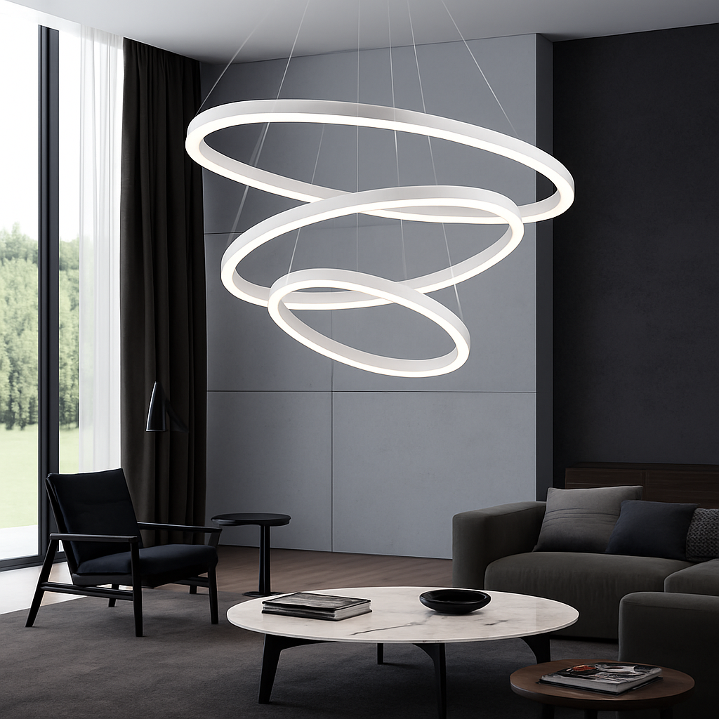 Hanglamp Verweven Ringen Zwart of Wit Modern Sculptuur LED Dimbaar 3 Lichtpunten Woonkamer Eetkamer 15-30m² | Sulvida