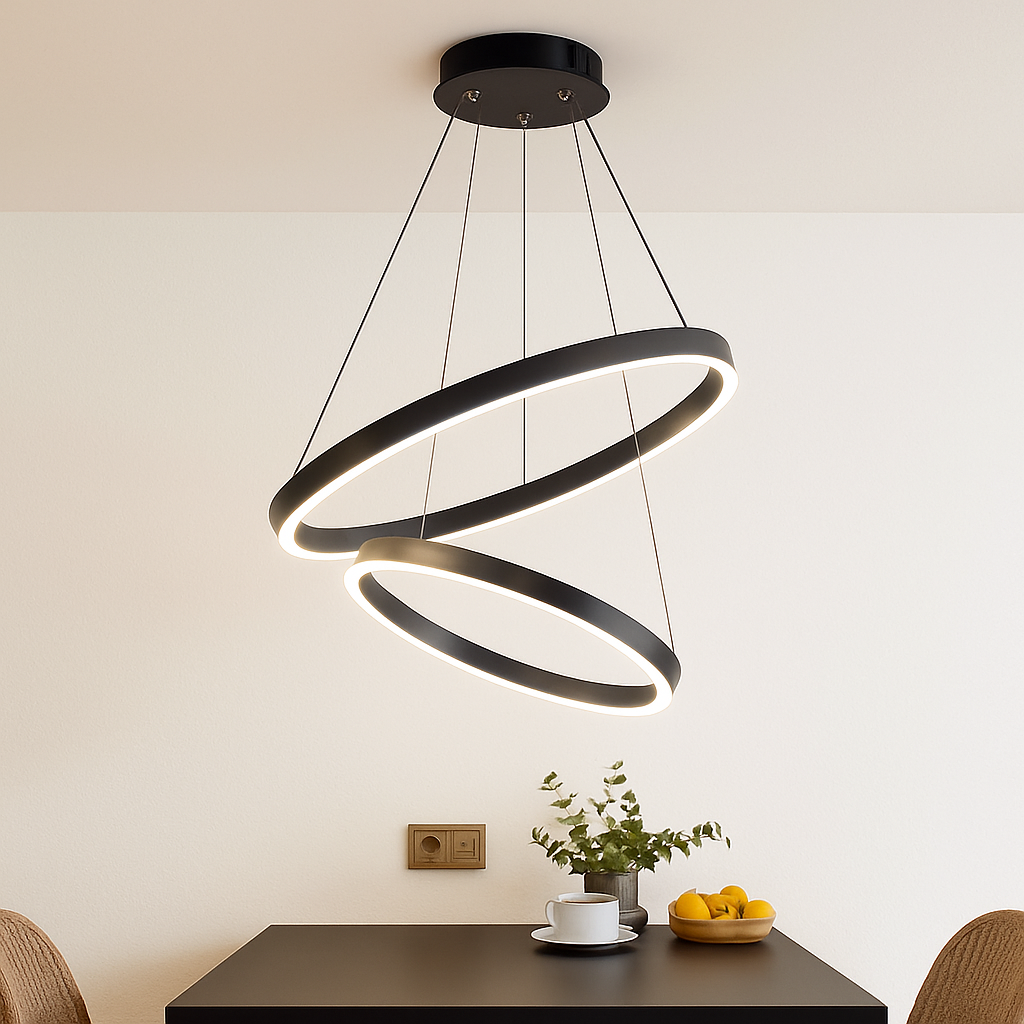 Hanglamp Verweven Ringen Zwart of Wit Modern Sculptuur LED Dimbaar 3 Lichtpunten Woonkamer Eetkamer 15-30m² | Sulvida
