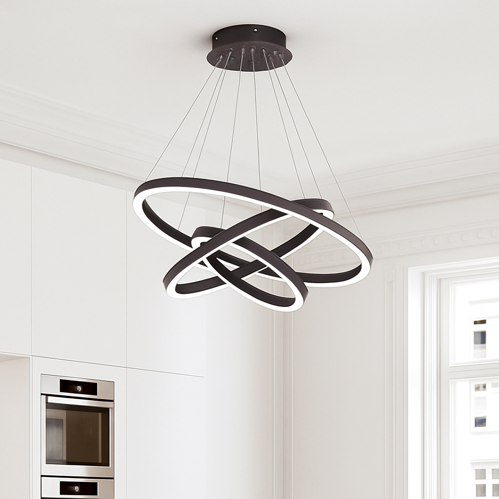 Hanglamp Verweven Ringen Zwart of Wit Modern Sculptuur LED Dimbaar 3 Lichtpunten Woonkamer Eetkamer 15-30m² | Sulvida