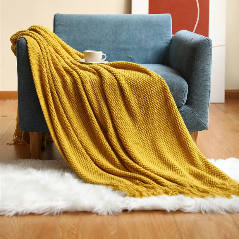 Wollen Plaid met Kwasten 127x172cm - Zachte Decoratieve Woonkamer Deken Elegant Gestructureerd Winterplaid | Sulvida