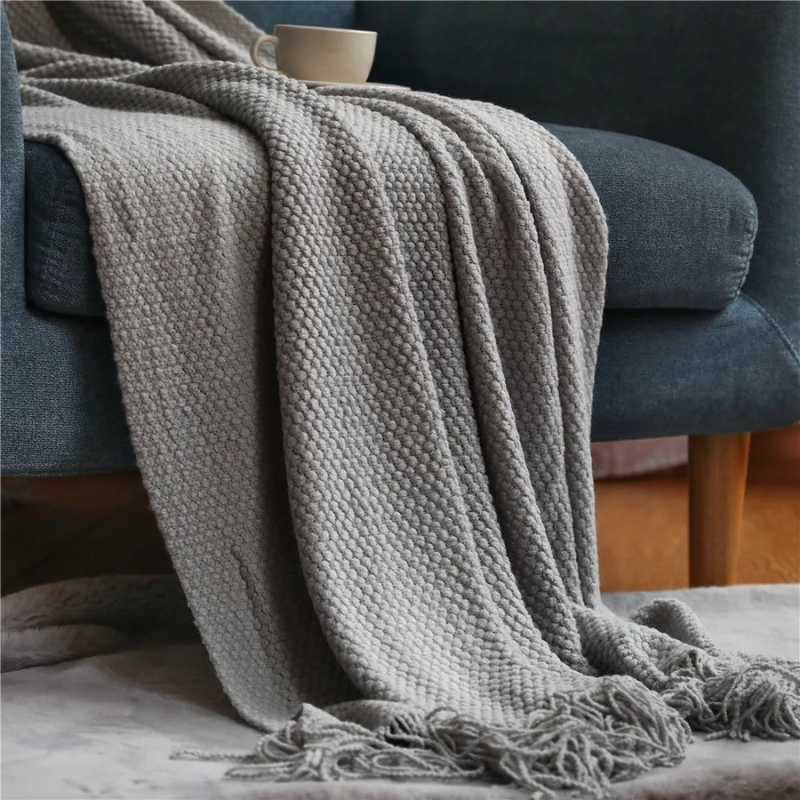 Wollen Plaid met Kwasten 127x172cm - Zachte Decoratieve Woonkamer Deken Elegant Gestructureerd Winterplaid | Sulvida