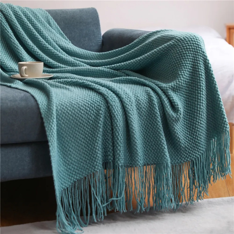 Wollen Plaid met Kwasten 127x172cm - Zachte Decoratieve Woonkamer Deken Elegant Gestructureerd Winterplaid | Sulvida