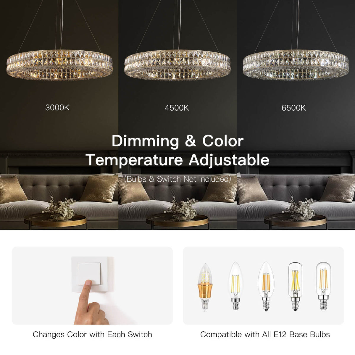 Kristallen Kroonluchter Goud Zilver Ronde Ringen Eetkamer Keukeneiland Verstelbaar Luxe Modern Design LED | Sulvida