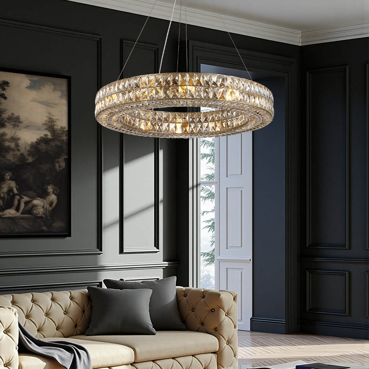 Kristallen Kroonluchter Goud Zilver Ronde Ringen Eetkamer Keukeneiland Verstelbaar Luxe Modern Design LED | Sulvida