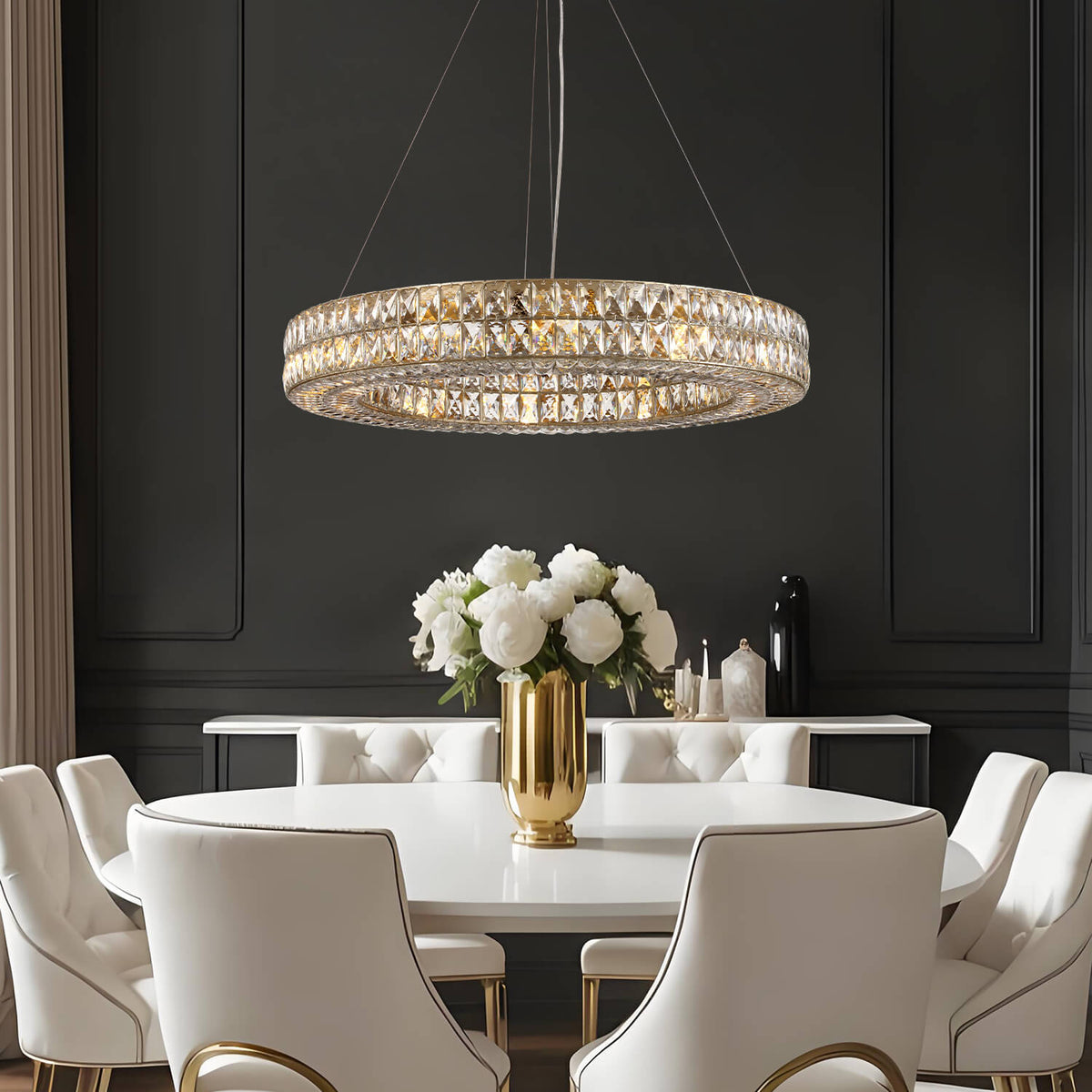 Kristallen Kroonluchter Goud Zilver Ronde Ringen Eetkamer Keukeneiland Verstelbaar Luxe Modern Design LED | Sulvida