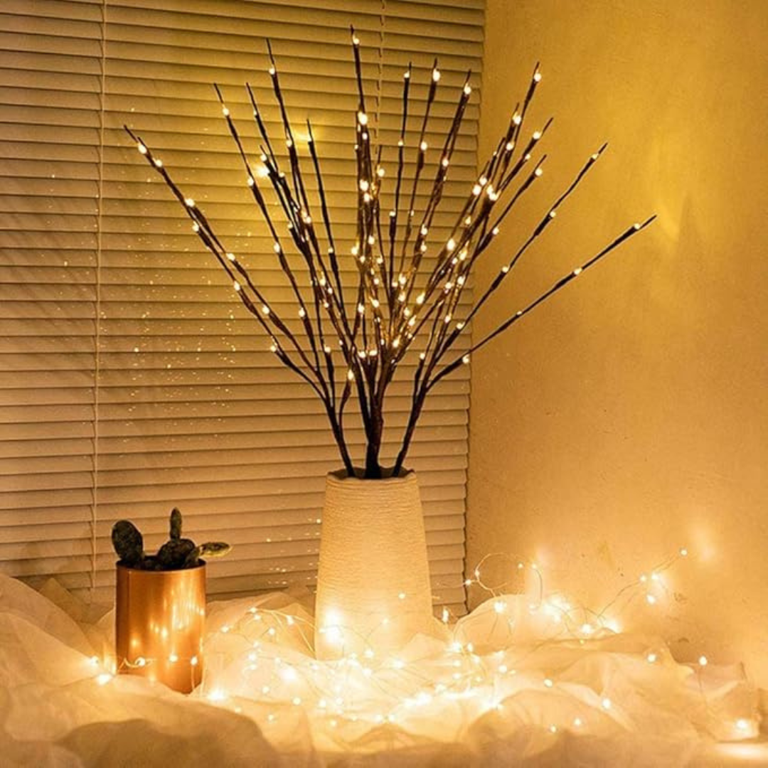 Decoratieve Verlichting op Takken met Bloesemdetail Hout Batterij Set van 2 Sfeervolle Tafellamp Interieur | Sulvida
