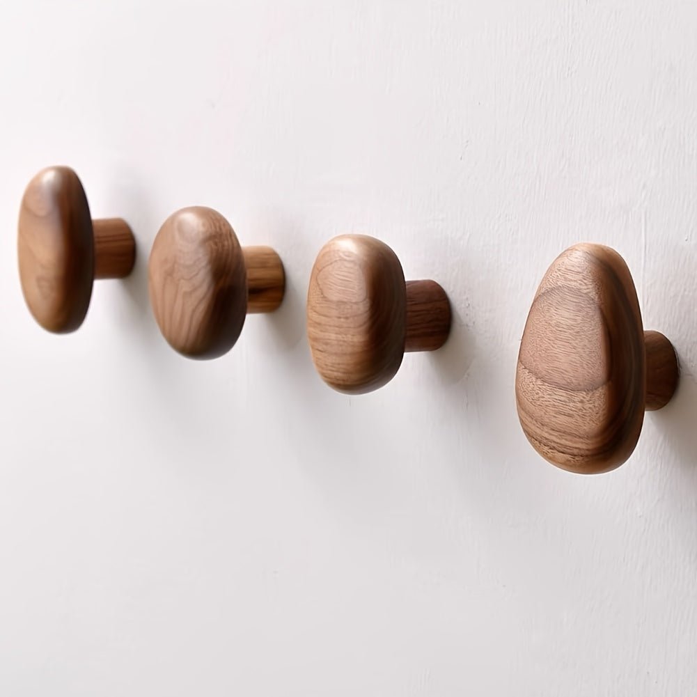 Wandkapstok Hout Natuurlijk Set 4 Stuks Organisch Design Kiezelstenen Massief Hout Handgemaakt Hal Entree | Sulvida