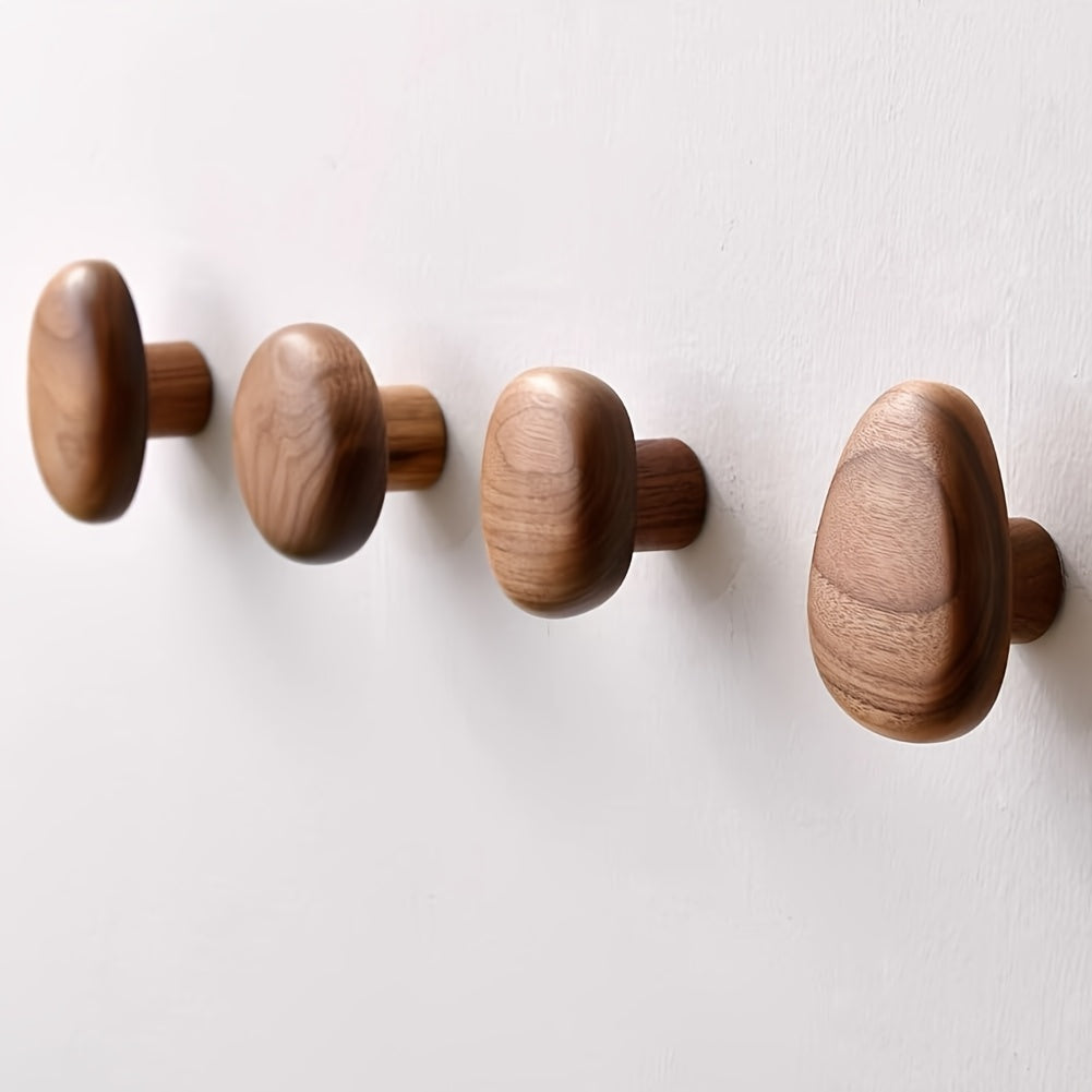 Wandkapstok Hout Set 4 Stuks Organische Vorm Natuurlijk Massief Hout Hal Slaapkamer Badkamer Opberghaken | Sulvida