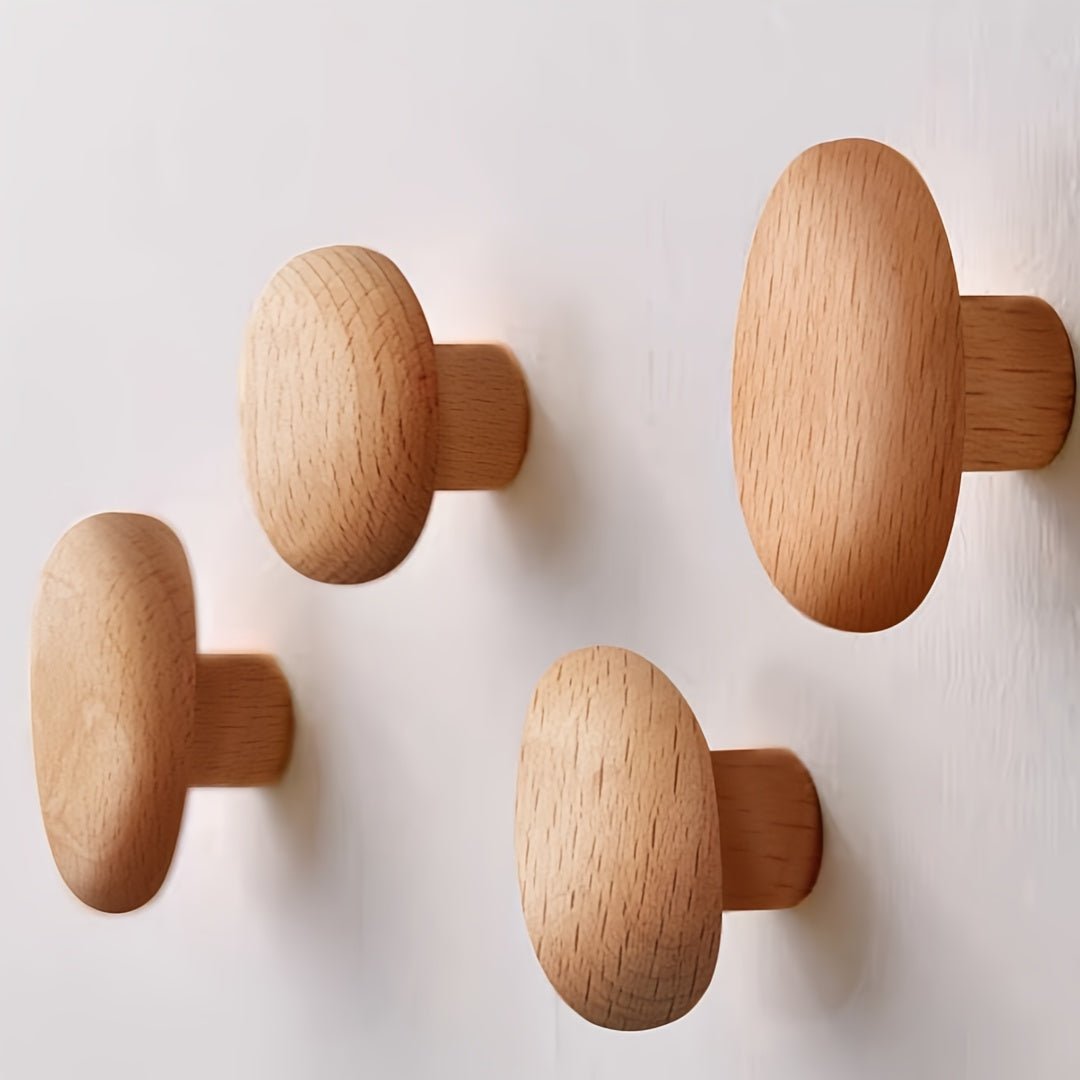 Wandkapstok Hout Natuurlijk Set 4 Stuks Organisch Design Kiezelstenen Massief Hout Handgemaakt Hal Entree | Sulvida