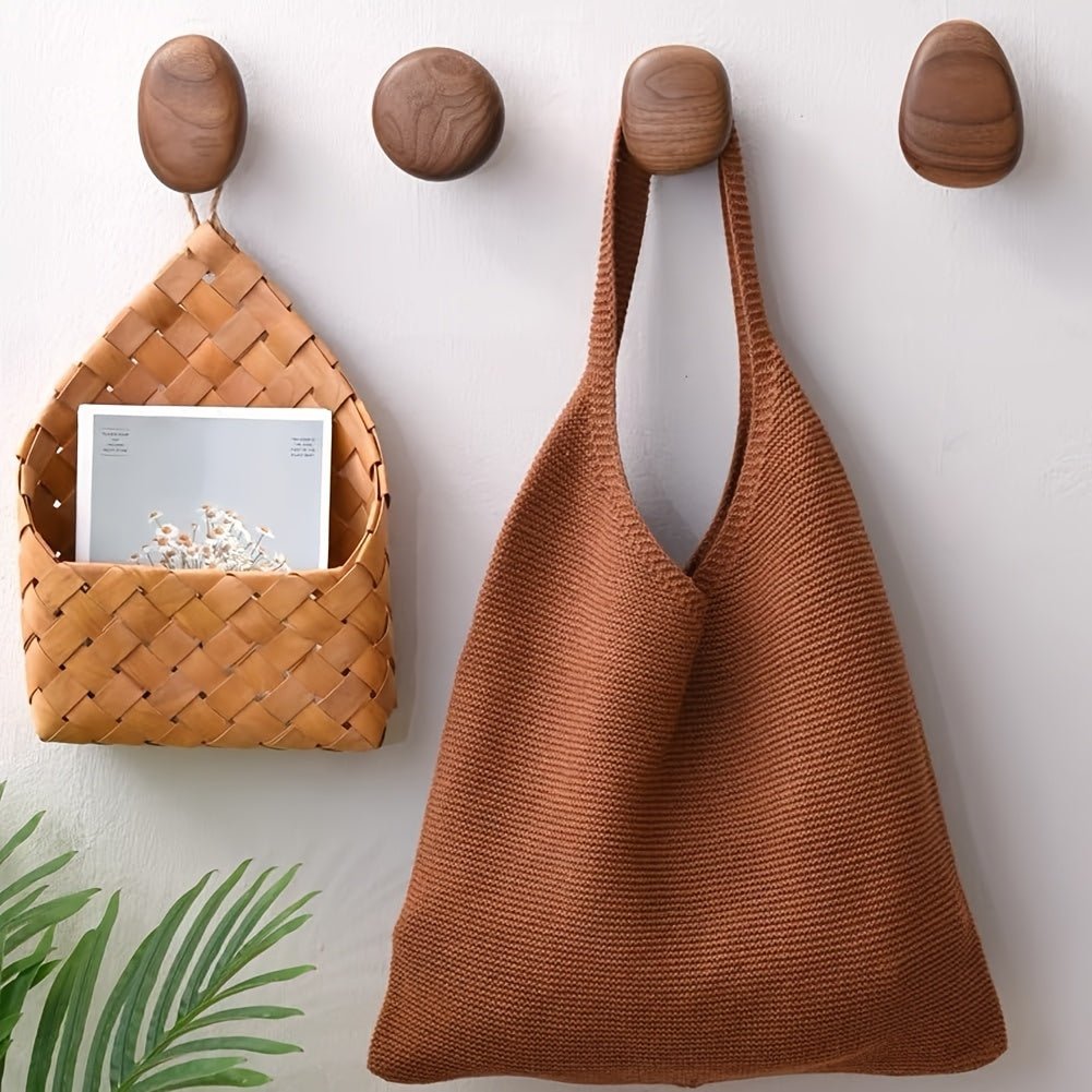 Wandkapstok Hout Natuurlijk Set 4 Stuks Organisch Design Kiezelstenen Massief Hout Handgemaakt Hal Entree | Sulvida