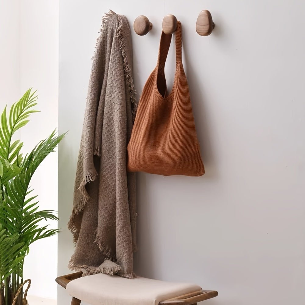 Wandkapstok Hout Natuurlijk Set 4 Stuks Organisch Design Kiezelstenen Massief Hout Handgemaakt Hal Entree | Sulvida