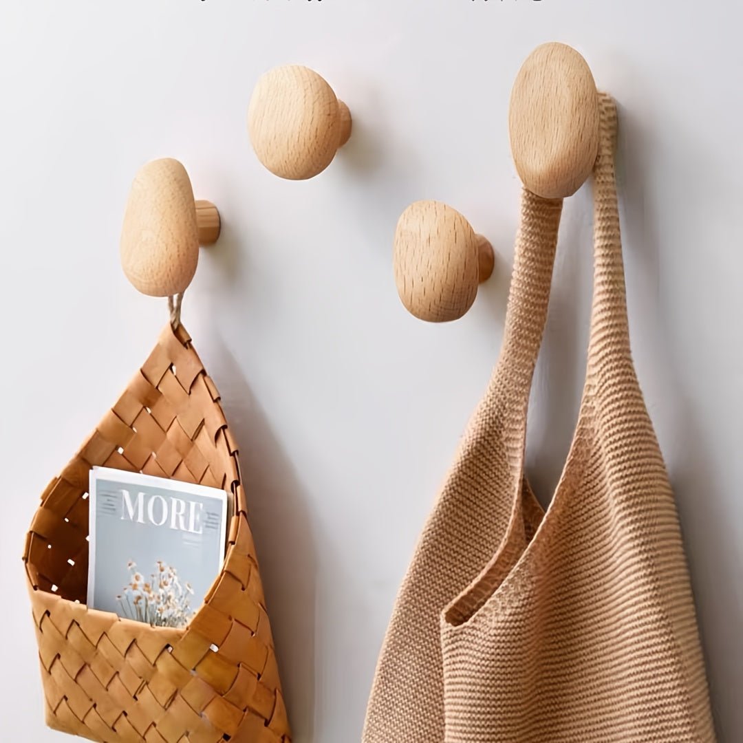 Wandkapstok Hout Natuurlijk Set 4 Stuks Organisch Design Kiezelstenen Massief Hout Handgemaakt Hal Entree | Sulvida