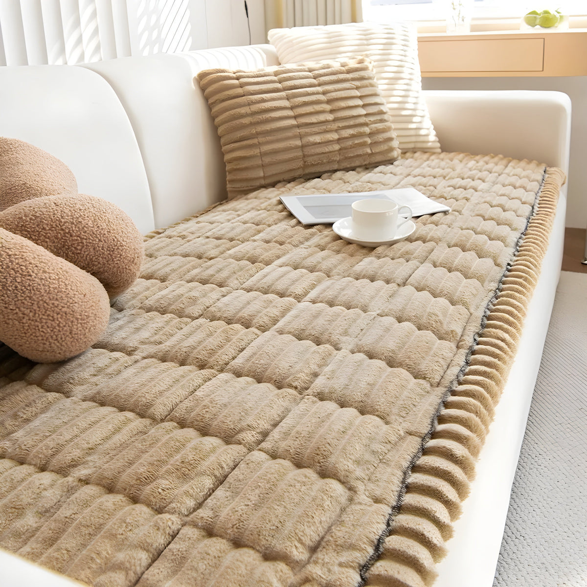 Housse de canapé à texture côtelée 60x60 cm, housse de coussin 45x45, antidérapante et extensible, décoration de salon, beige café | Sulvida
