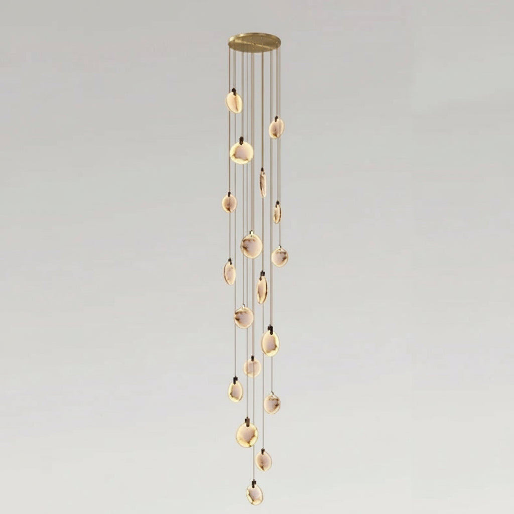 Alabaster spiraal hanglamp kroonluchter geborsteld goud instelbare hoogte dimbaar LED sfeerverlichting | Sulvida