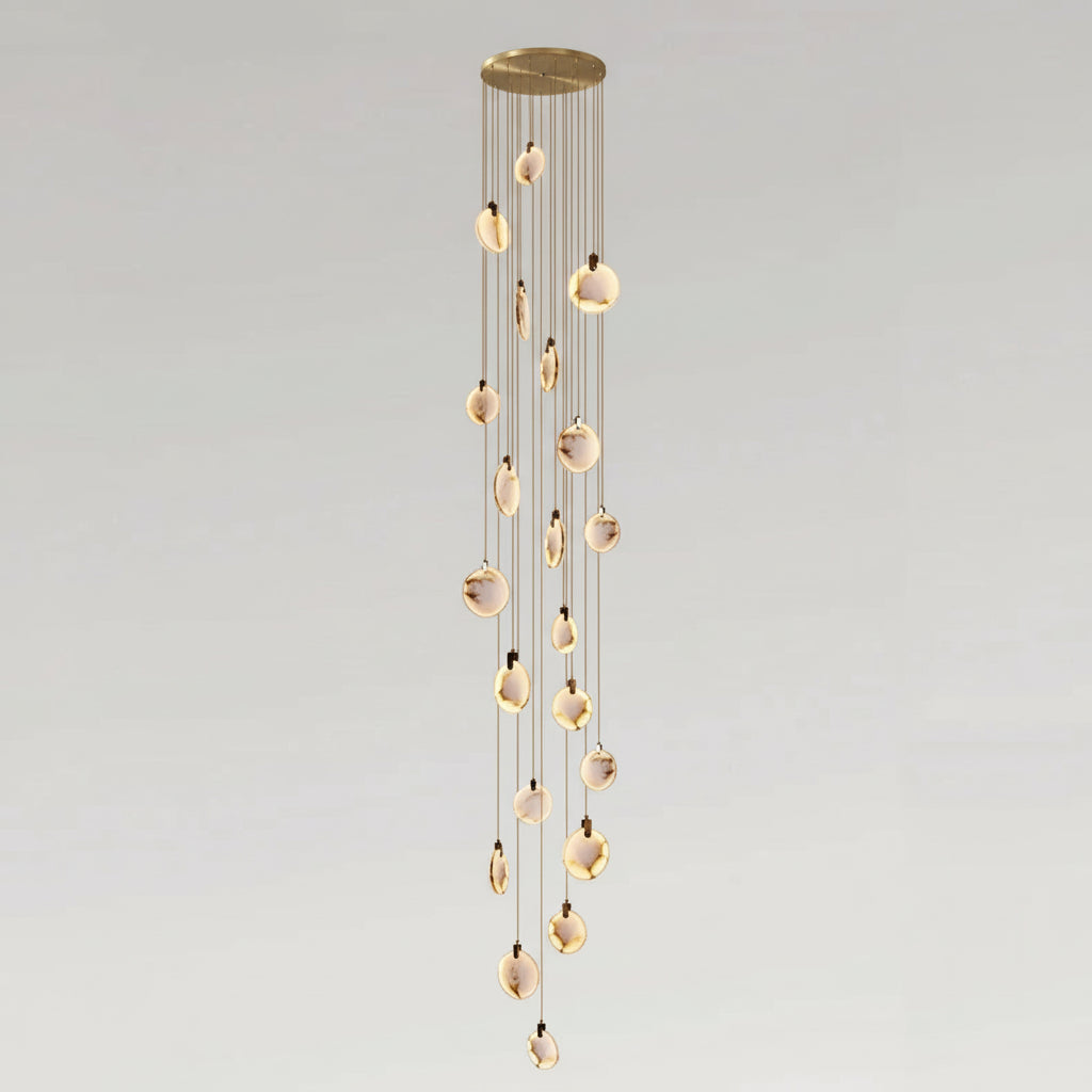 Alabaster spiraal hanglamp kroonluchter geborsteld goud instelbare hoogte dimbaar LED sfeerverlichting | Sulvida