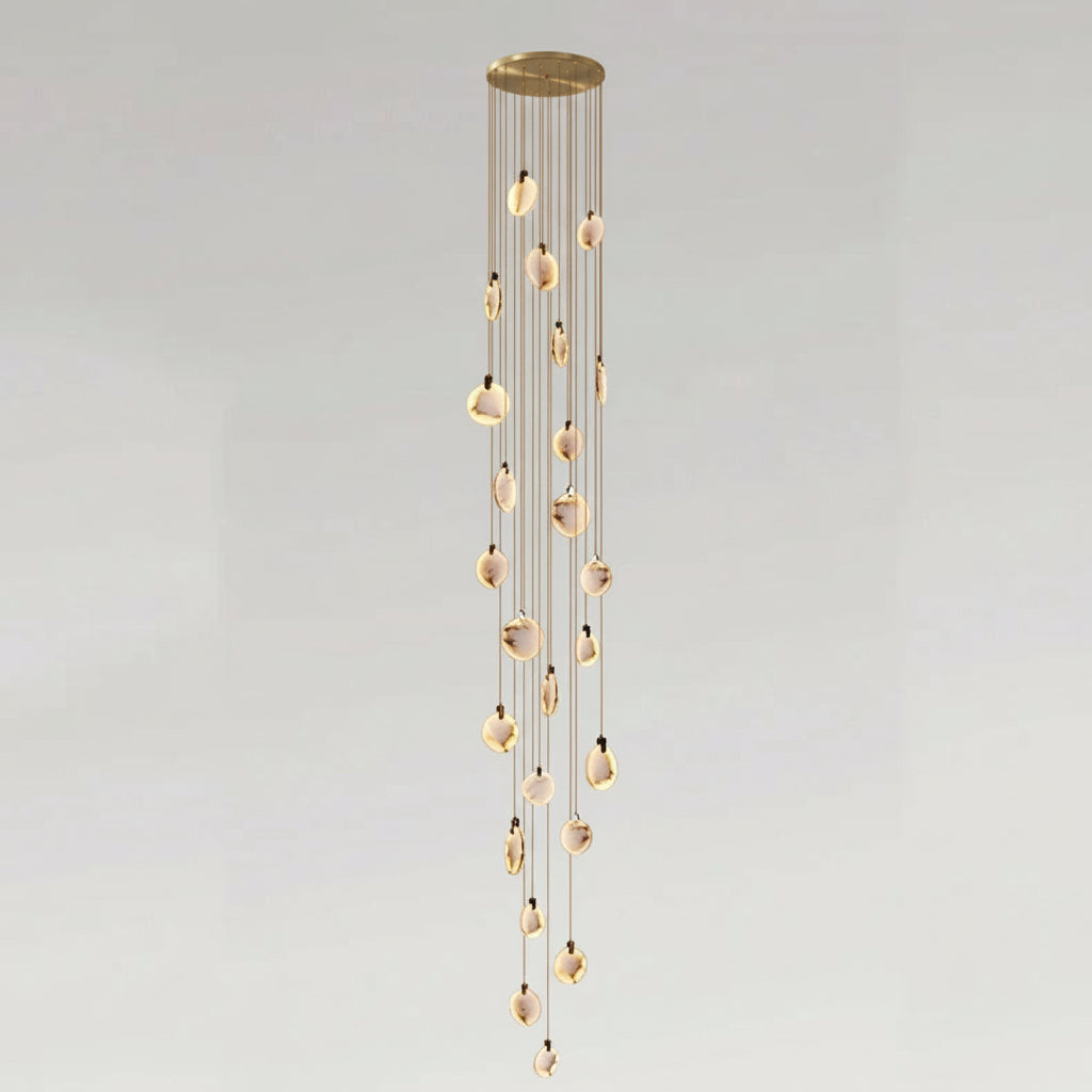 Alabaster spiraal hanglamp kroonluchter geborsteld goud instelbare hoogte dimbaar LED sfeerverlichting | Sulvida