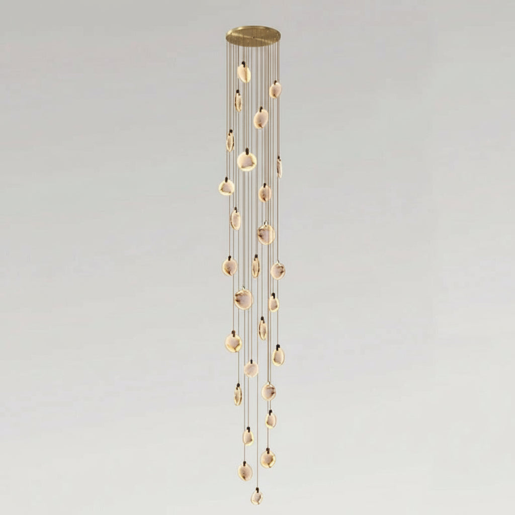 Alabaster spiraal hanglamp kroonluchter geborsteld goud instelbare hoogte dimbaar LED sfeerverlichting | Sulvida