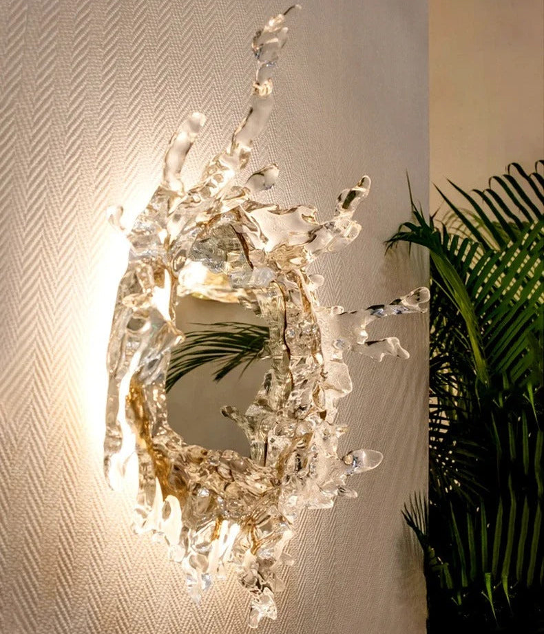 Ronde Wandlamp met Spiegel Waterrimpel Effect Goud Zilver Design Badkamer Slaapkamer Woonkamer Interieur | Sulvida