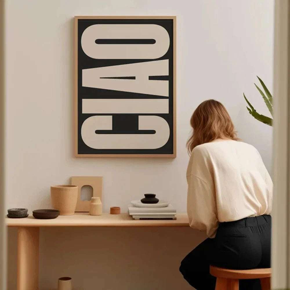 Wanddecoratie Canvas Ciao Met Italiaanse Quote Stijlvol Modern Interieur Decoratieposter Woonkamer Slaapkamer | Sulvida