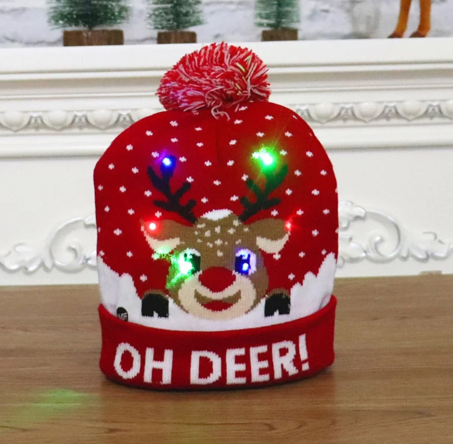 Gebreide Kerstmuts met LED-Verlichting Kerstman Rendier Sneeuwman Feestelijk Winteraccessoire Kerstfeest | Sulvida
