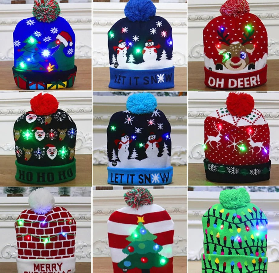 Gebreide Kerstmuts met LED-Verlichting Kerstman Rendier Sneeuwman Feestelijk Winteraccessoire Kerstfeest | Sulvida