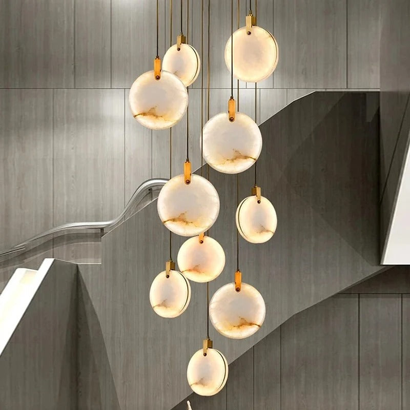 Alabaster spiraal hanglamp kroonluchter geborsteld goud instelbare hoogte dimbaar LED sfeerverlichting | Sulvida
