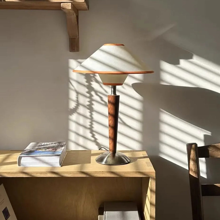 Tafellampen Kegelvormige Kap Hout & Linnen Mid-Century Modern Design Slaapkamer Leeslamp Nachtkastje | Sulvida