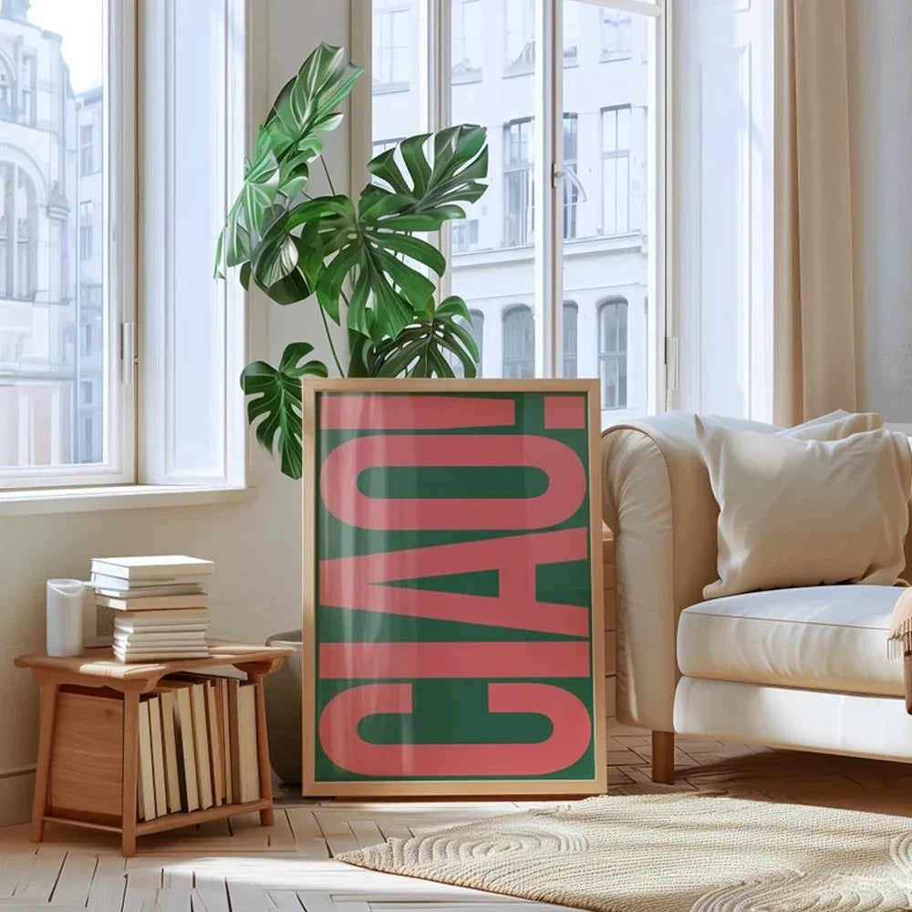 Wanddecoratie Canvas Ciao Met Italiaanse Quote Stijlvol Modern Interieur Decoratieposter Woonkamer Slaapkamer | Sulvida