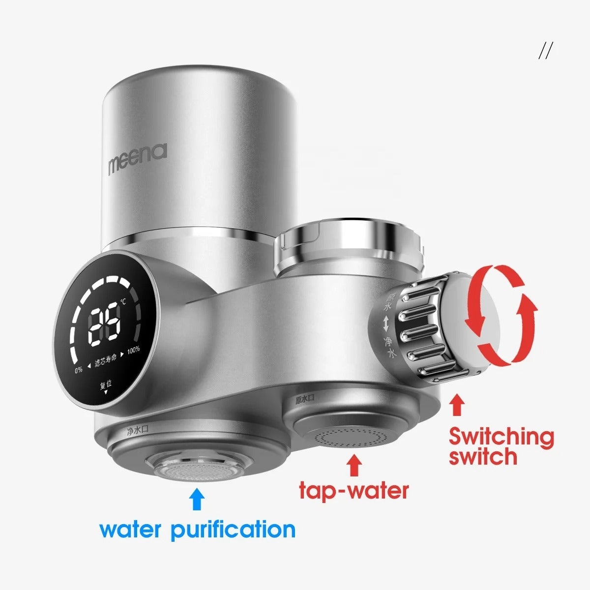 Kraanwaterfilter met LED-Scherm en Dubbele Watermodus voor Keuken – ABS en RVS Waterfilter Kraanfilter | Sulvida
