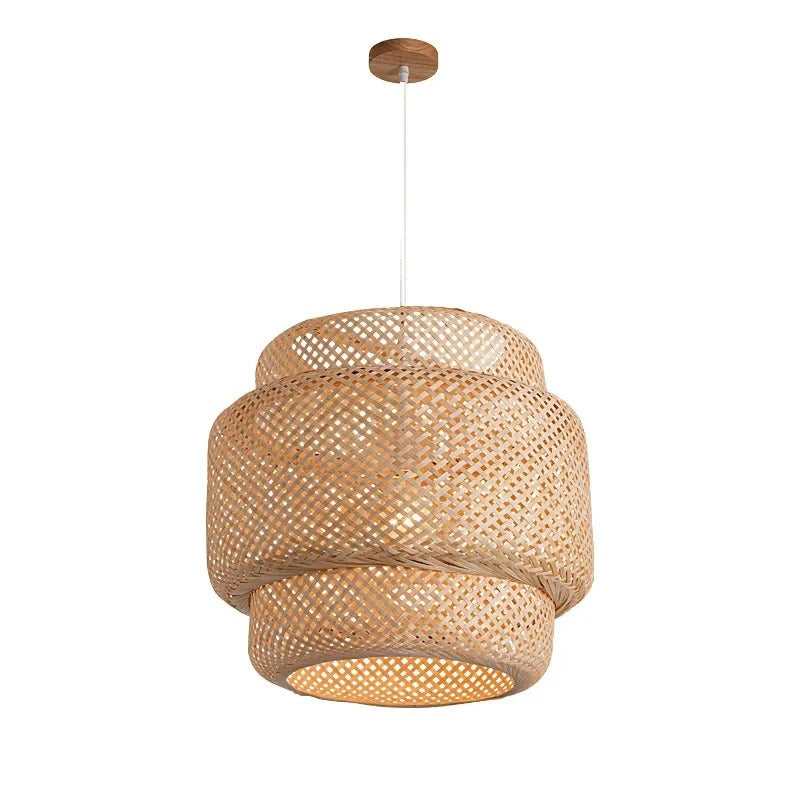 Gevlochten Hanglamp Bamboe & Hout Ø30cm Natuurlijk Lichtspel Woonkamer Slaapkamer Eetkamer Interieur | Sulvida