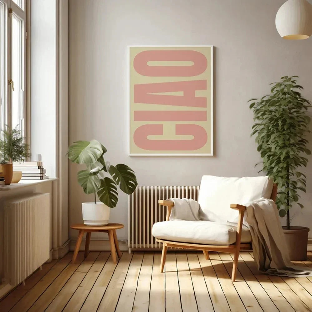 Wanddecoratie Canvas Ciao Met Italiaanse Quote Stijlvol Modern Interieur Decoratieposter Woonkamer Slaapkamer | Sulvida