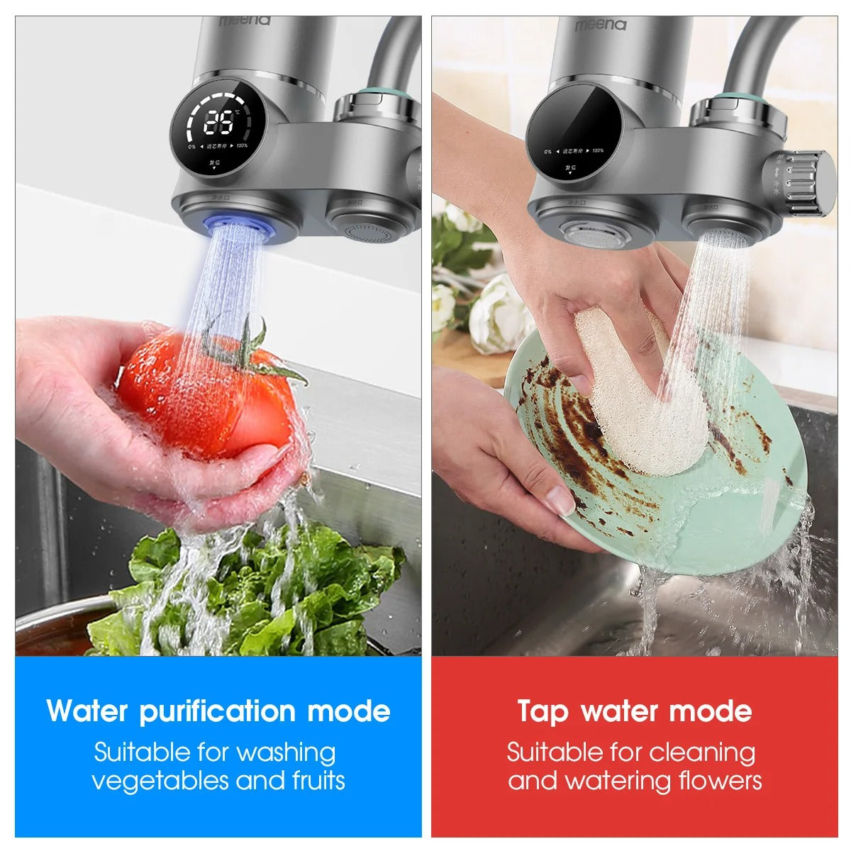 Kraanwaterfilter met LED-Scherm en Dubbele Watermodus voor Keuken – ABS en RVS Waterfilter Kraanfilter | Sulvida