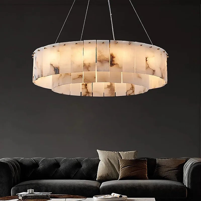 Hanglamp Rond Albast Metaal Dimbaar Eetkamer Woonkamer Plafondverlichting LED Luxe Kroonluchter Design | Sulvida